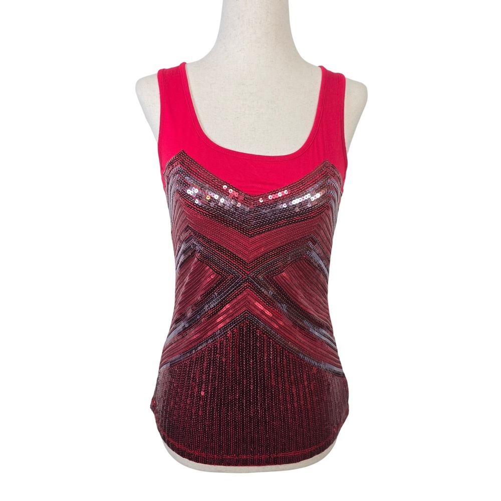 2b bebe Womens Red Sequin Chevron Racerback Tank Top Size Small Sparkly Y2K Glam